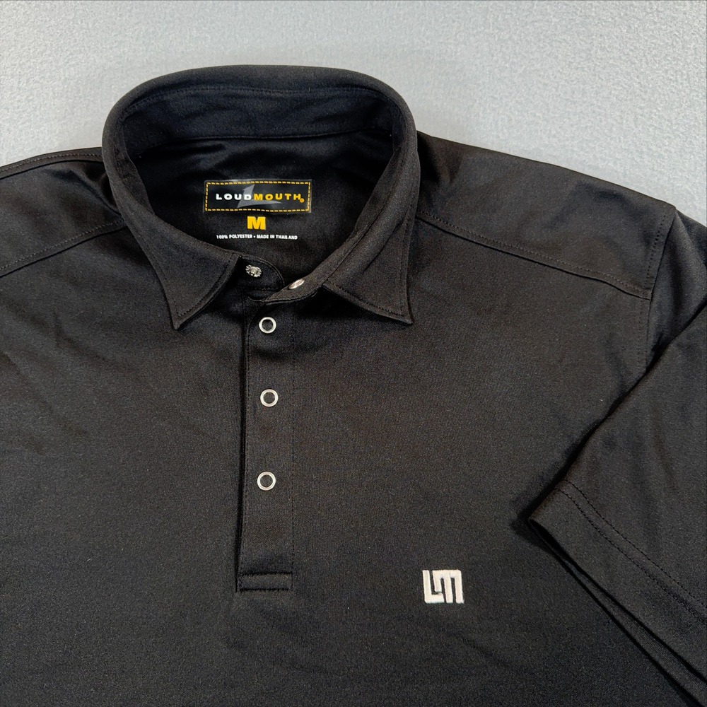 Loudmouth Mens Black Short Sleeve Performance Golf Polo Shirt Size M